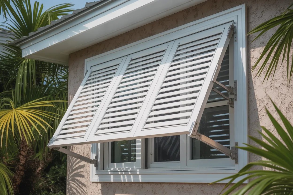 Hurricane-rated fabric screen protecting Destin home