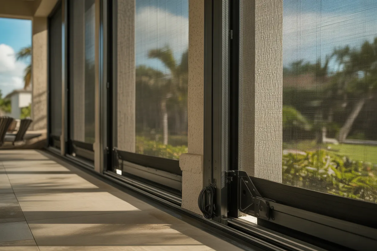Privacy screen shade system on Santa Rosa Beach home