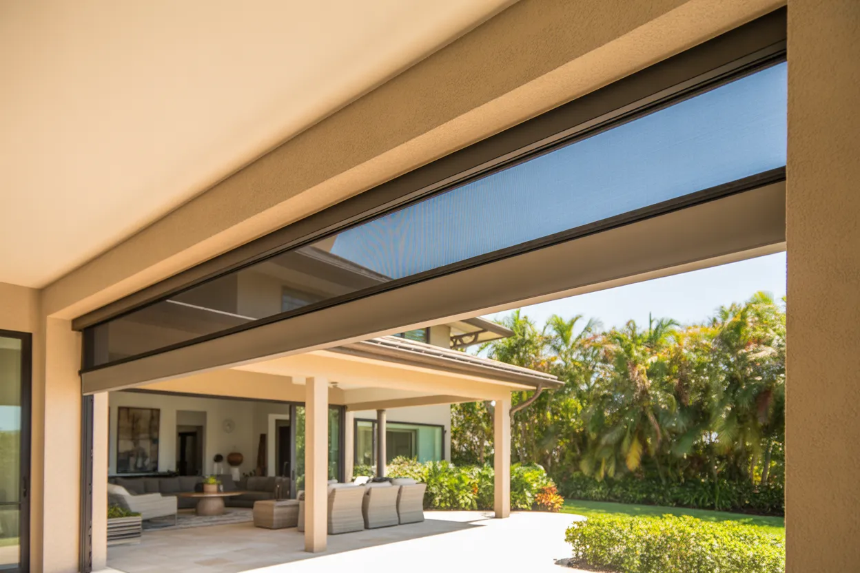 Zip-track solar screen on Holiday Isle Destin property